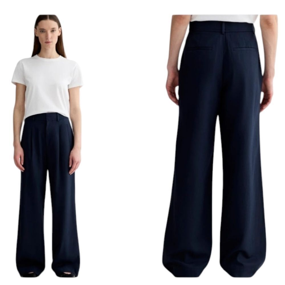 NWT Everlane The Draper Pleated Pant in Buttersmooth Navy Blue Wide Leg Size 4S
